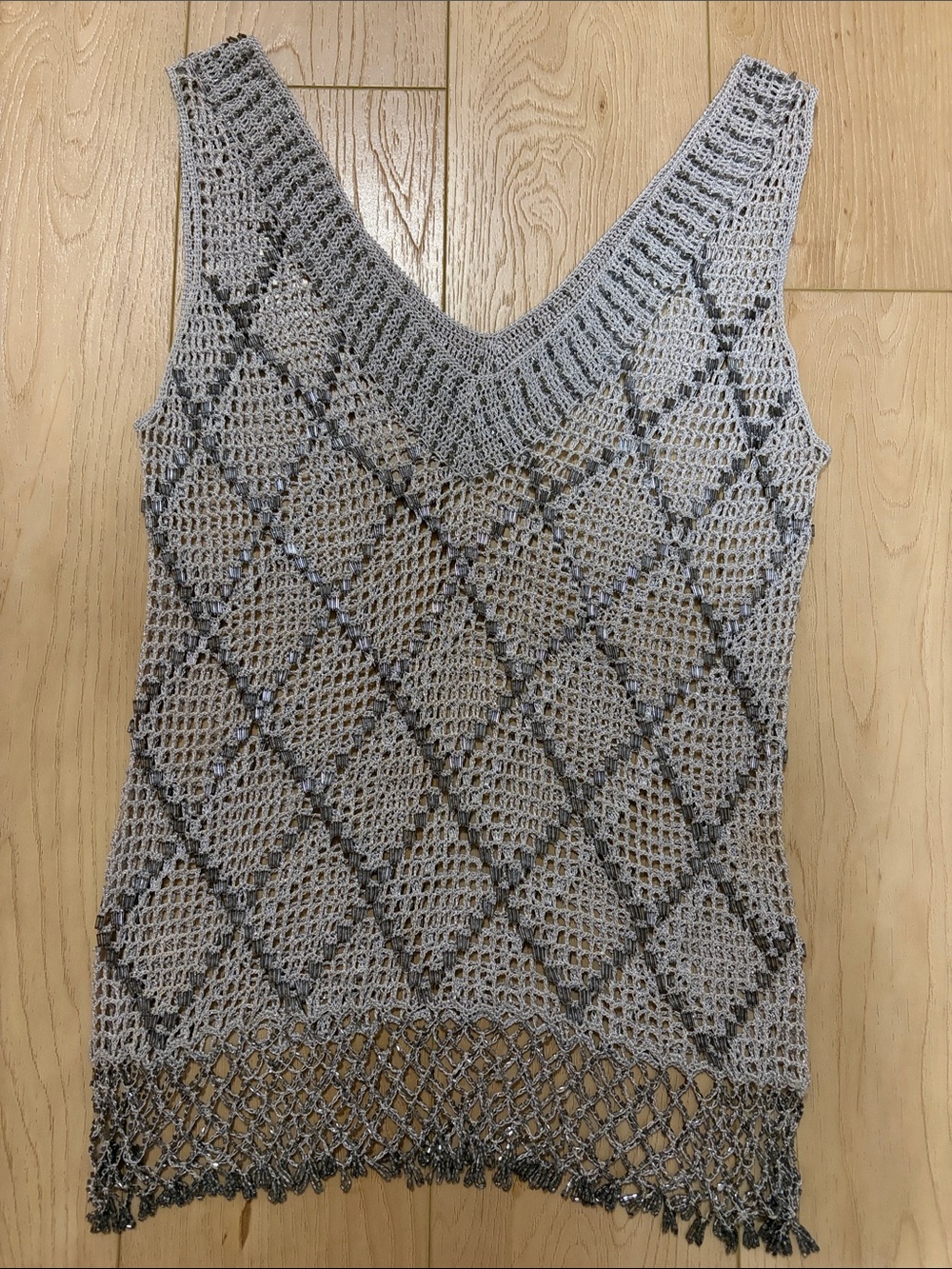 Vintage Double V-Neck Beaded Tank, no size tag - see measurements
